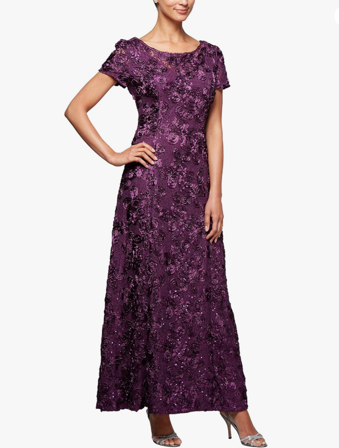 Alex Evenings Women’s Long A-Line Rosette Dress
