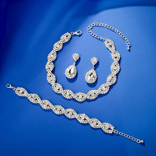 Statement Crystal or Gem Jewelry Set (Necklace + Earrings)