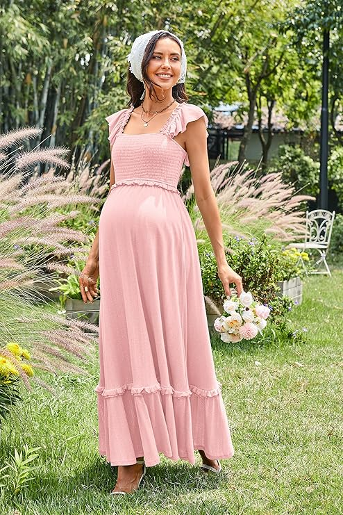 Boho Floral Print Maternity Maxi Dress