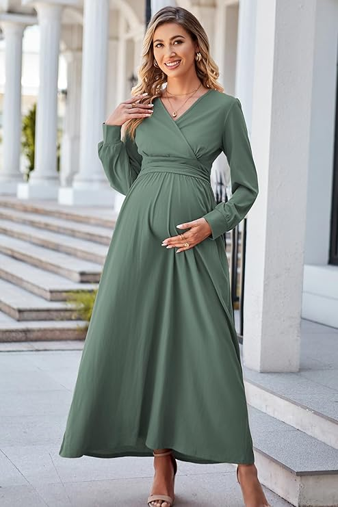 Velvet Long-Sleeve Maternity Gown