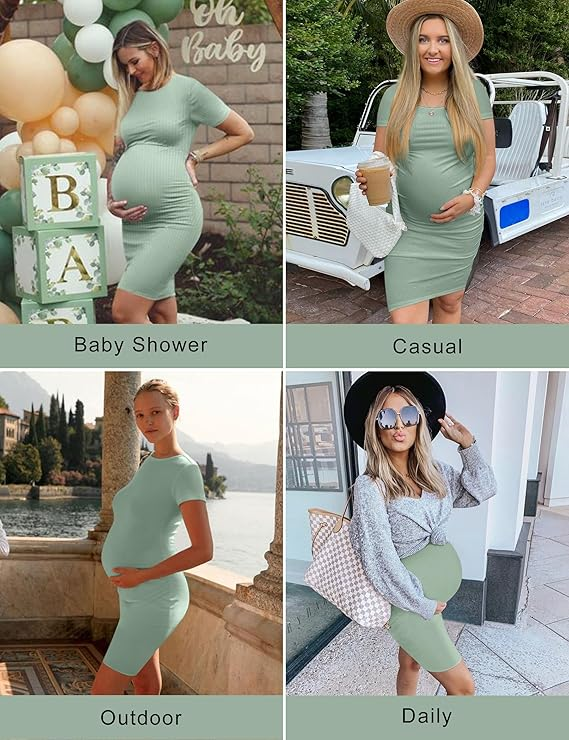  Casual Short-Sleeve Maternity Midi Dress with Pockets