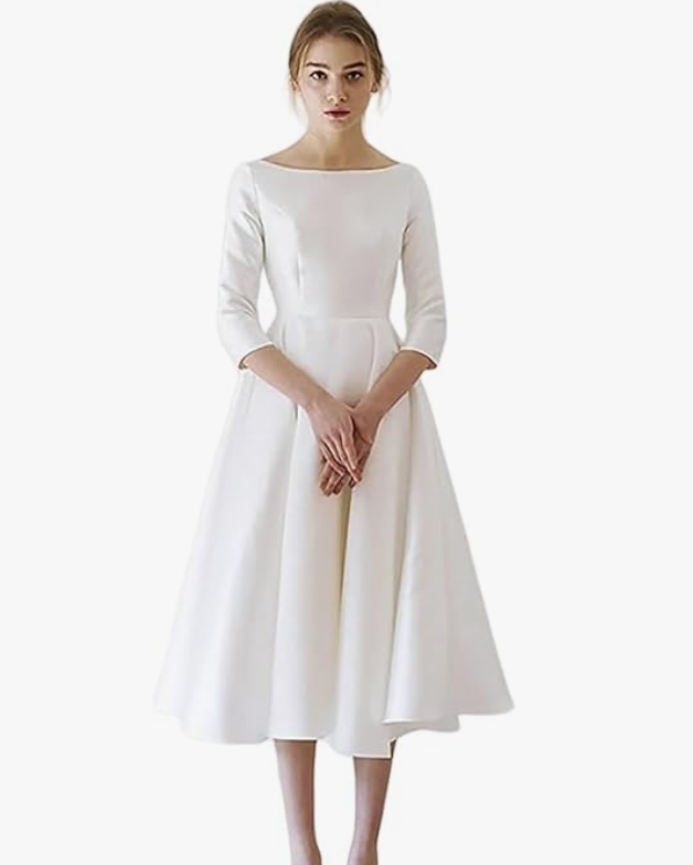 Modest Wedding Dress Satin Wedding Dress Long Sleeve