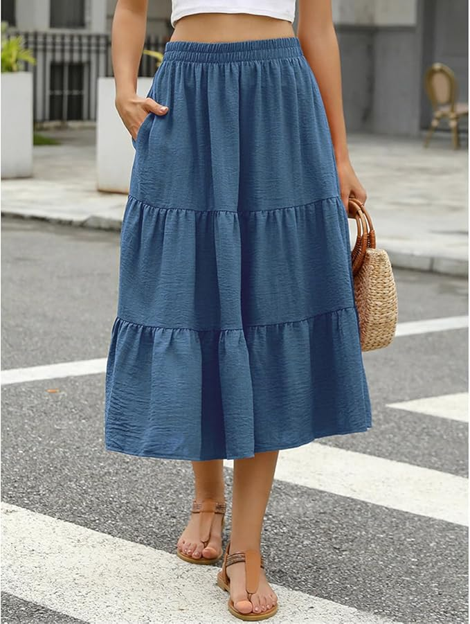 Boho Tiered Denim Midi