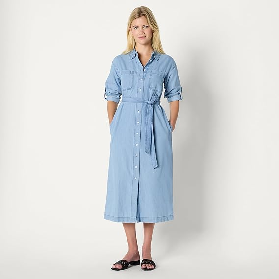 Dark Wash Utility Denim Midi