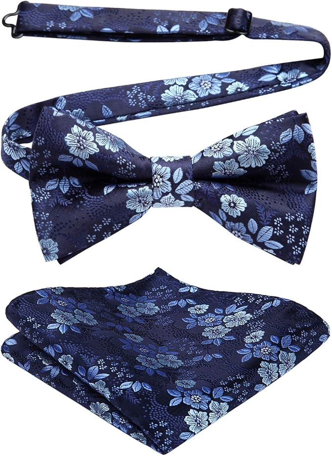 Men’s Floral Bow Tie and Pocket Square Set