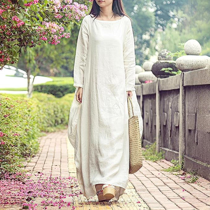 LinenLove Women’s 100% Linen Long Shirt Dress