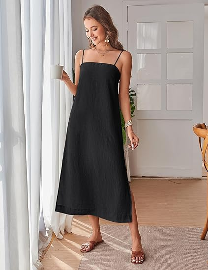 Linenlove Women’s Linen Spaghetti Strap Dress