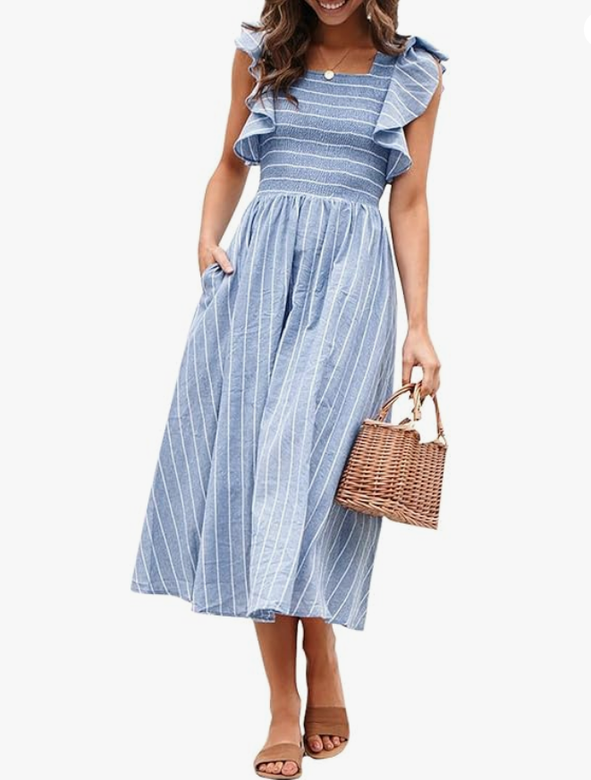 AvyWomen Linen Pocket Tiered Midi Dress