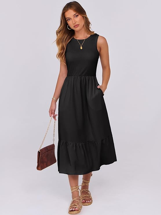 ANRABESS Women’s Casual Sleeveless Tank Midi Dress
