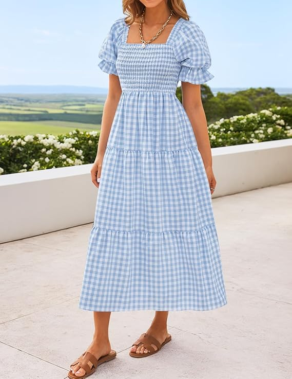 ZESICA Square Neck Puff Sleeve Midi/Maxi Dress