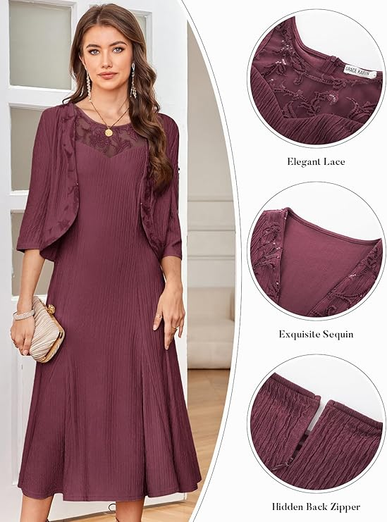 GRACE KARIN Lace Overlay Long Dress
