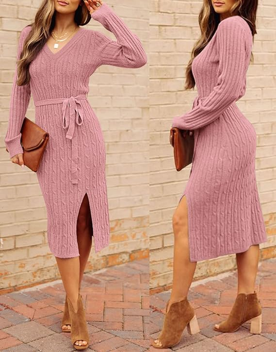 MEROKEETY Women’s V-Neck Wrap Long Dress