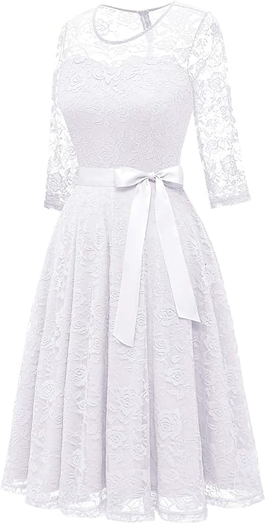 Iværni Women’s Tiered Lace Midi Dress (White)