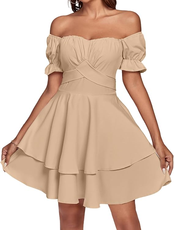 BTFBM Women's Off-the-Shoulder Ruffle Dress