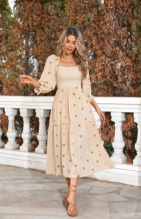 The Classic Boho Floral Midi Dress