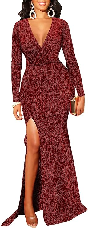 LAPAZ Women's Long Sleeve Sequin Bodycon Midi Dress