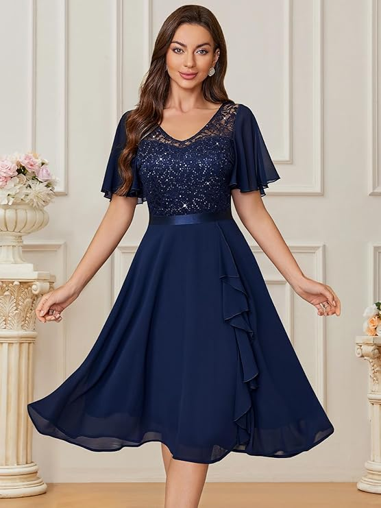 Miusol Women's Off-Shoulder Cocktail Dress with Flutter Sleeves