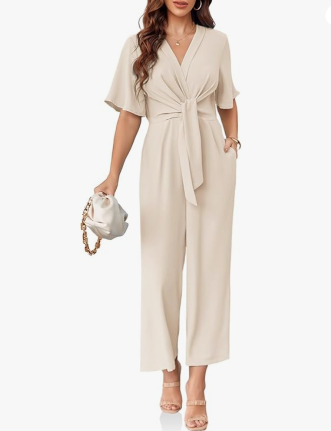 MagiMeru Women's Elegant Dressy Jumpsuit with V-Neck