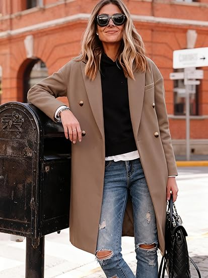 Hooever Women’s Winter Wool Blend Notch-Lapel Peacoat