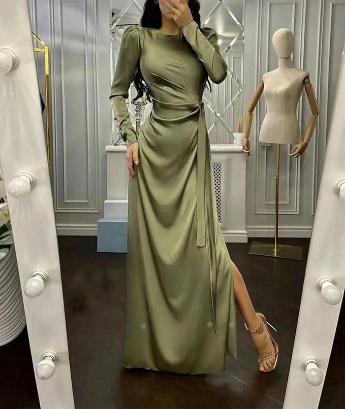 Long Sleeve Satin Slip Dress