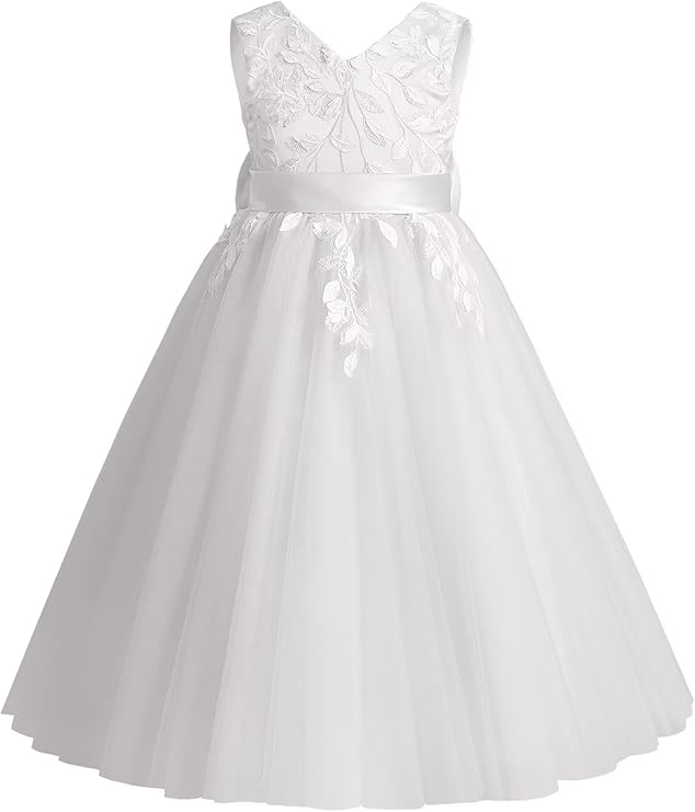 Classic Ivory Tea-Length Flower Girl Wedding Dress