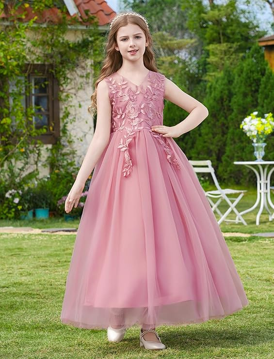 IDOPIP Embroidered Lace Long Princess Dress
