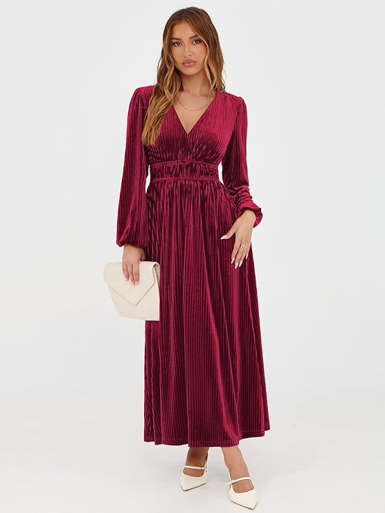 Velvet Wrap Maxi Dress — Elegant Long Holiday Party Look
