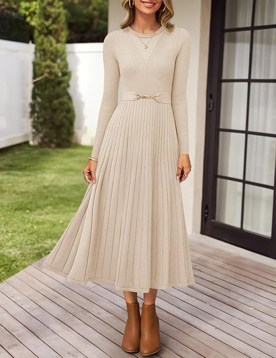 ZESICA Long Sleeve Button Sweater Dress