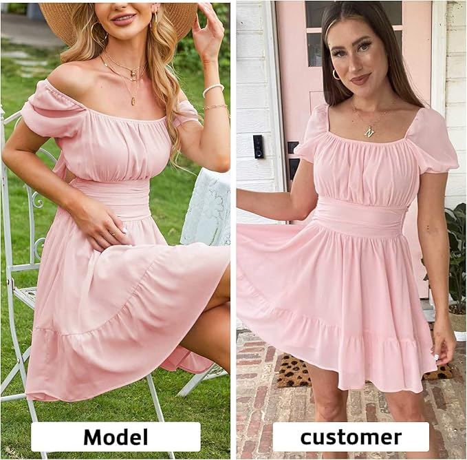 Exlura Square Neck Long Puff Sleeve Mini Dress