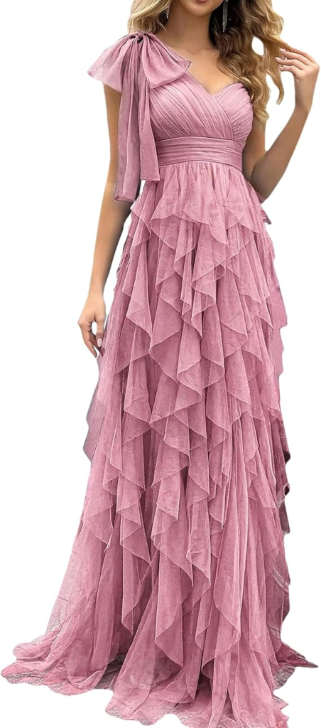 One‑Shoulder Tiered Maxi Gown