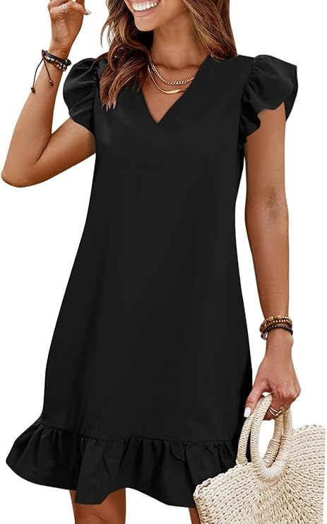 QACOHU V‑Neck Ruffle Short Sleeve Dress – Everyday OOTD Staple