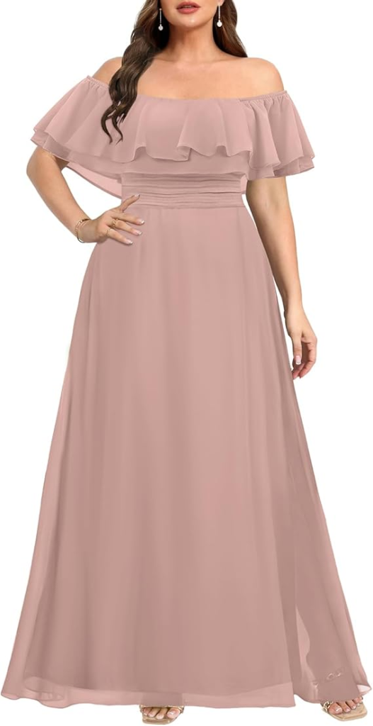 Pinup Fashion Off-Shoulder Chiffon Maxi Dress