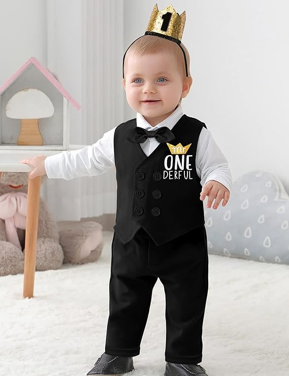 DONWEN “Mr Onederful” Baby Boy First Birthday Outfit 