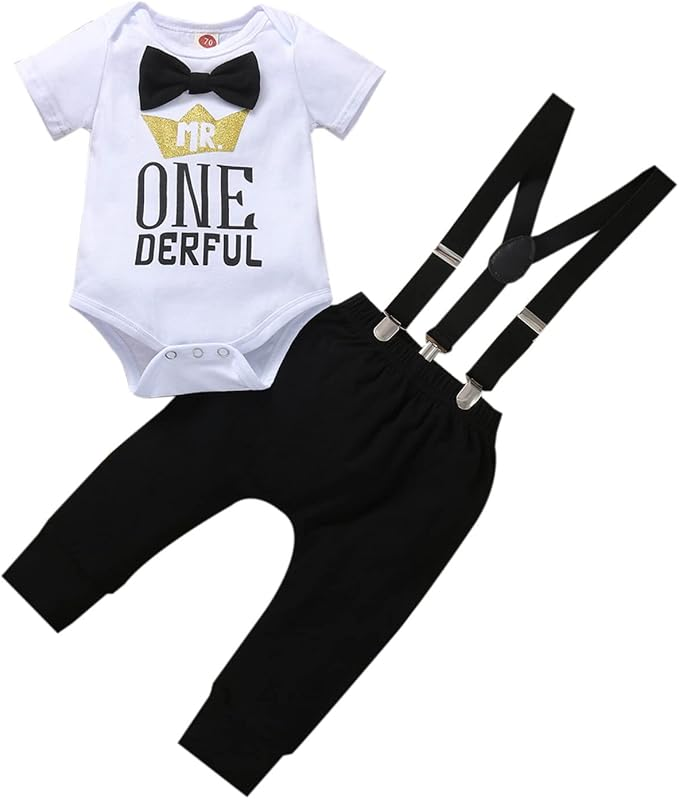 vivifayee Baby Boy One 1st Birthday Bow Tie Romper Set