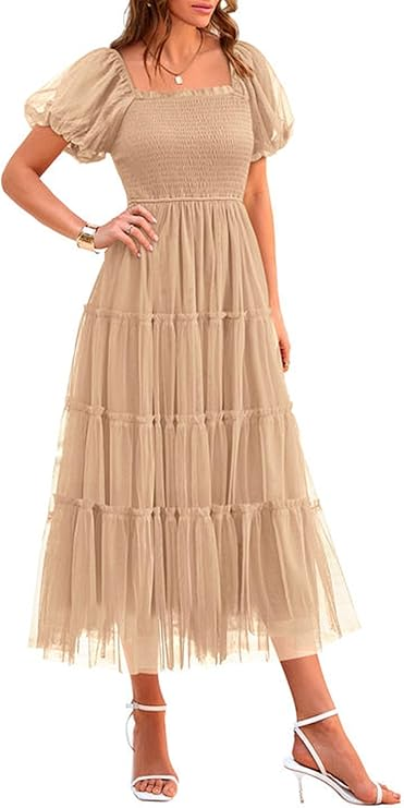 Prettygarden Smocked Midi Maternity Dress