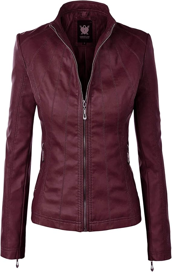 Lock and Love Women's Faux Leather Moto Jacket