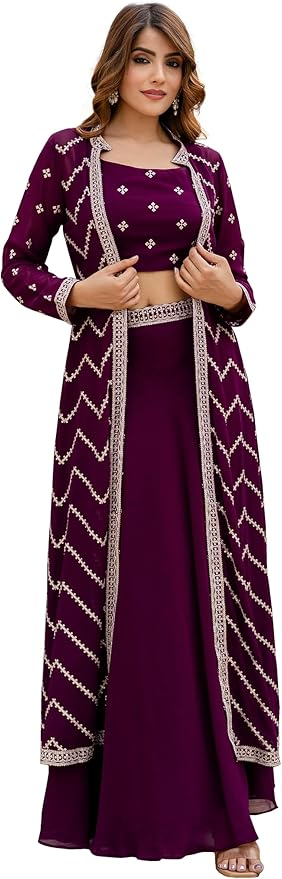 Janasya Women Crop Top with Palazzo Indo Western Set