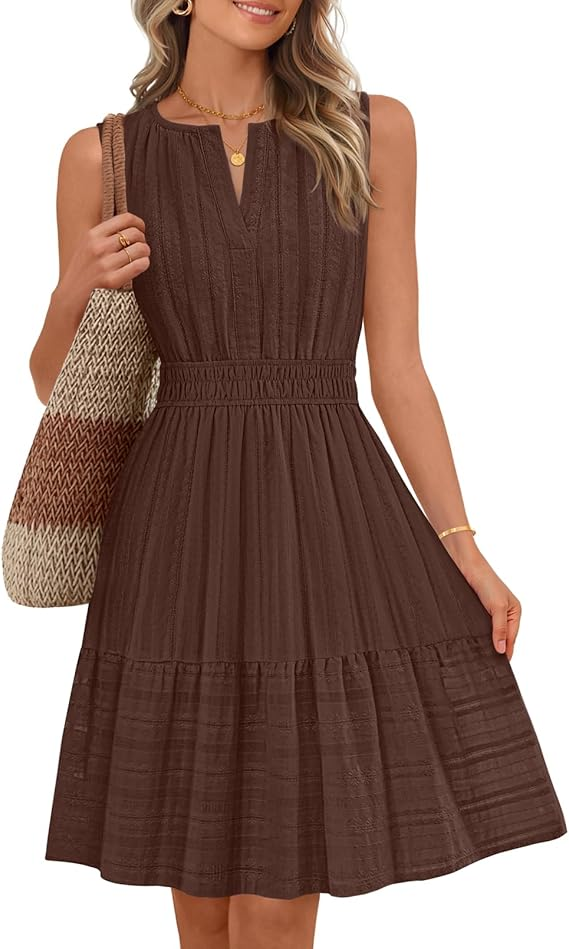 MEROKEETY Sleeveless Summer Swing Dress