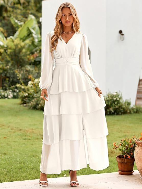 BerryGo Women's Chiffon Long Sleeve Flowy Maxi Dress