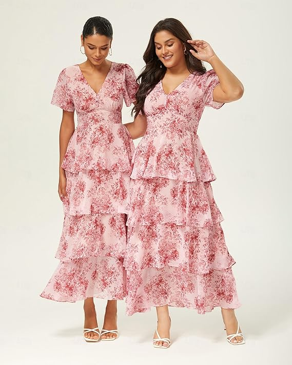 Women's Floral Chiffon Maxi Dress — High Waist Empire Waist Design