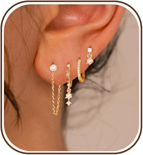 SELSHE 14K Gold Plated Pearl Earrings Set