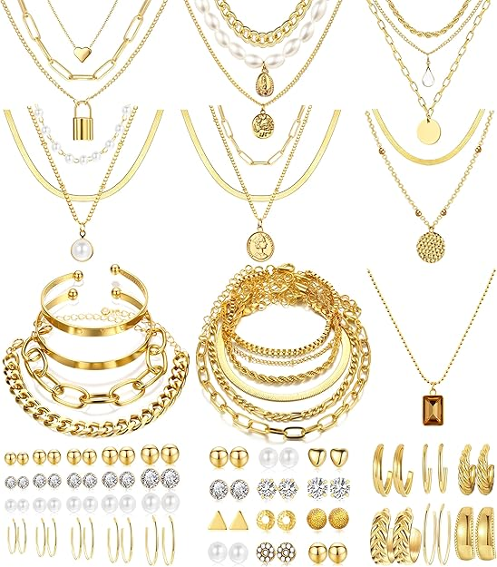FAXHION 68-Piece Gold Jewelry Set