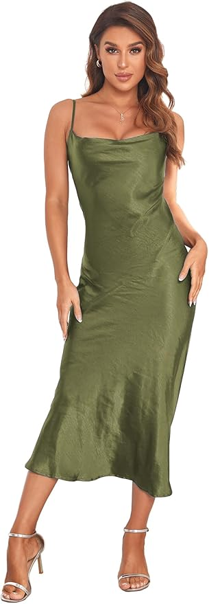 AURIQUE Satin Slip Dress (Emerald Green)