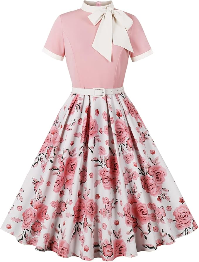 Grace Karin Vintage Floral Tea Dress (Coral)