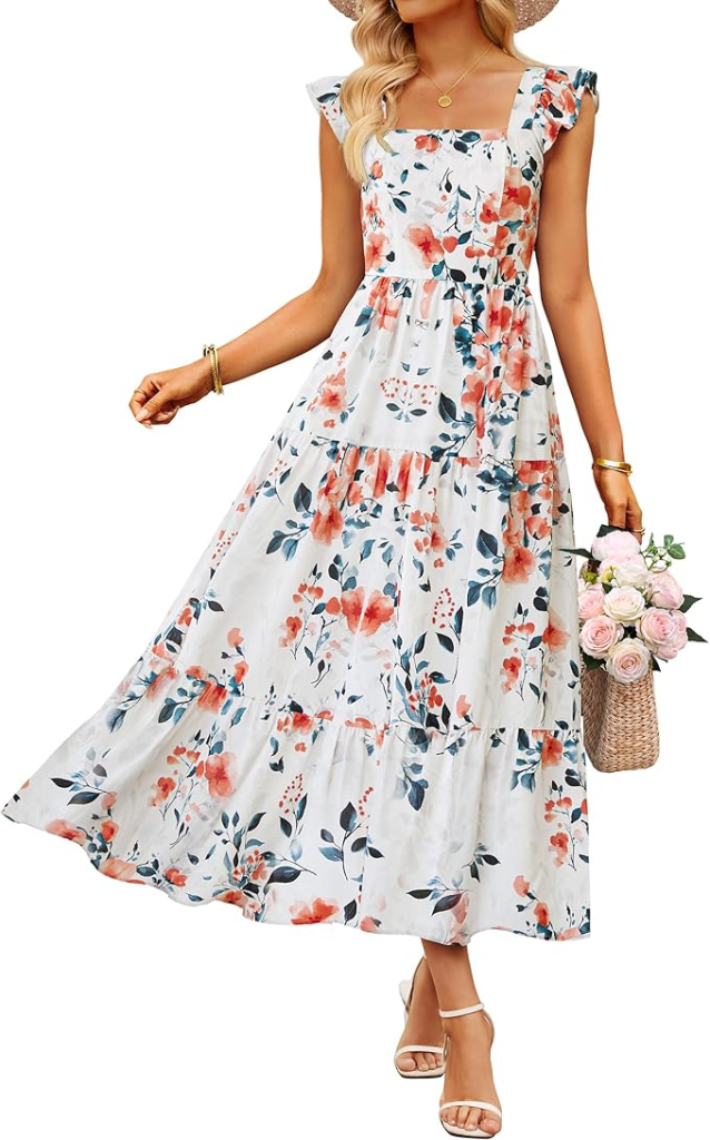 ZESICA Boho Floral Wrap Midi Dress