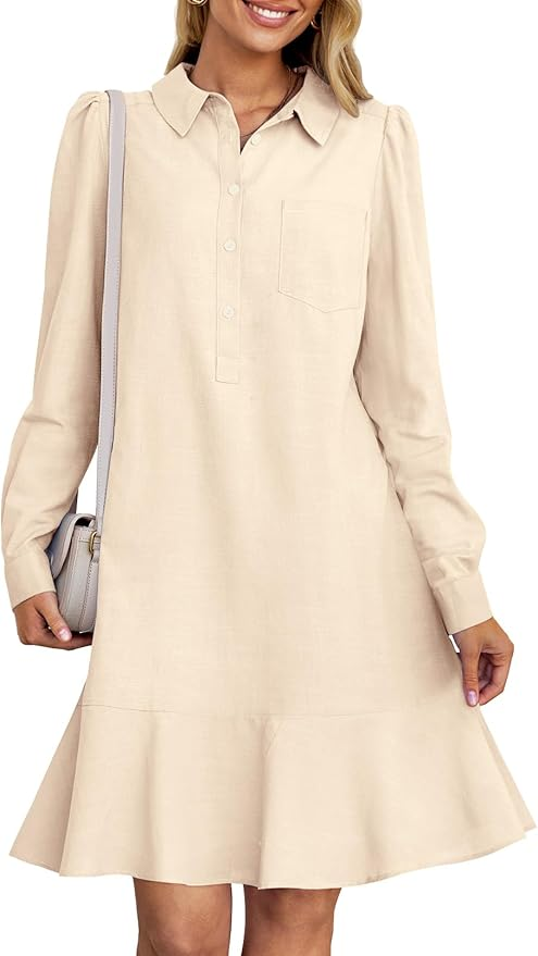 MEROKEETY Button-Down Shirt Dress