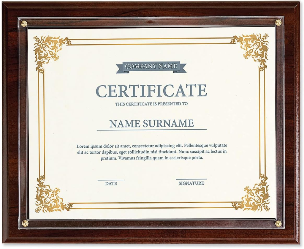 Certificate Display Plaque