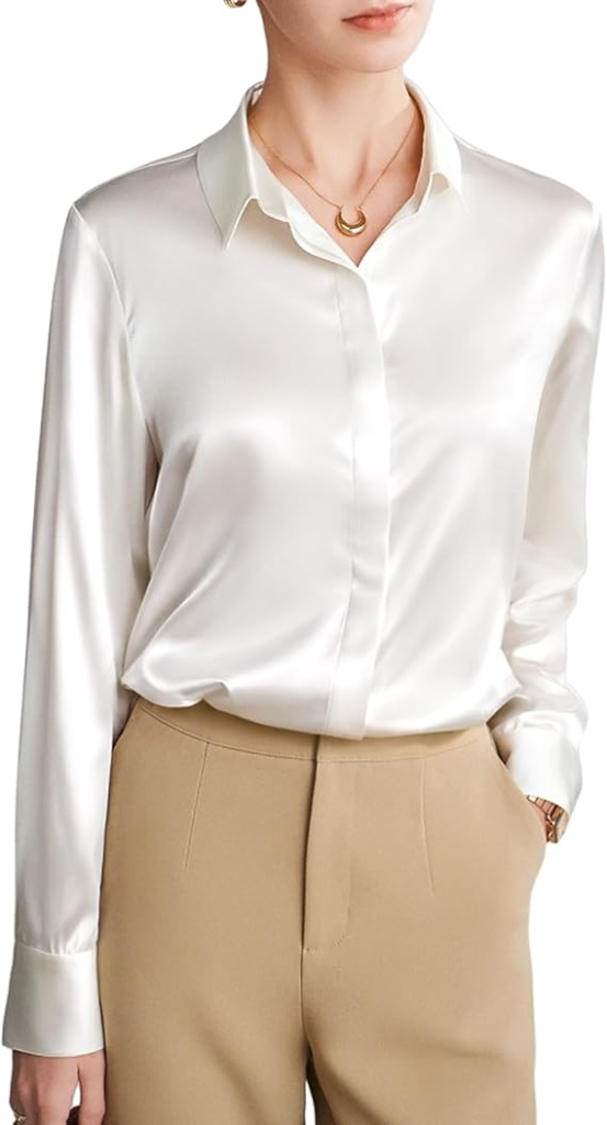 Silk-Look Button-Down Blouse