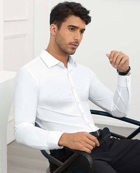 Men’s Classic White Dress Shirt (Slim Fit or Regular Fit)