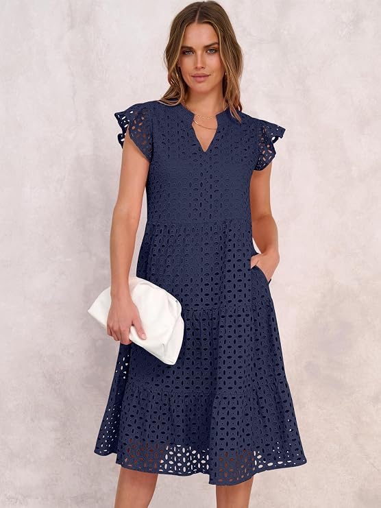 ANRABESS Women's Casual Ruffle Tiered Midi Dress